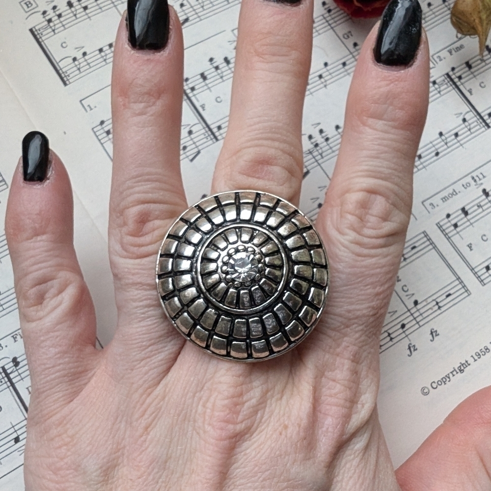 Vintage Circle Silver Statement Ring Adjustable Band